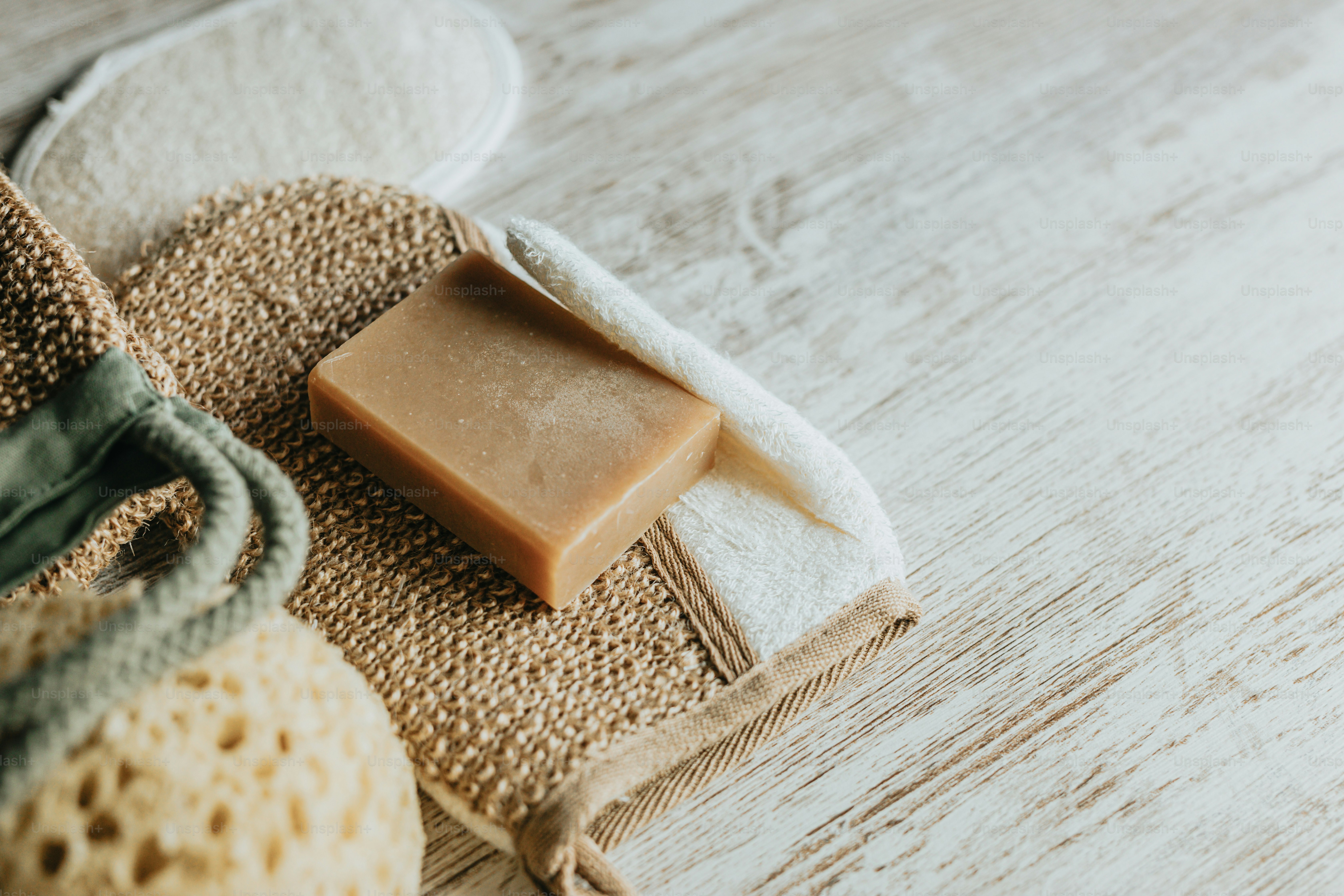 a bar of soap sitting on top of a towel