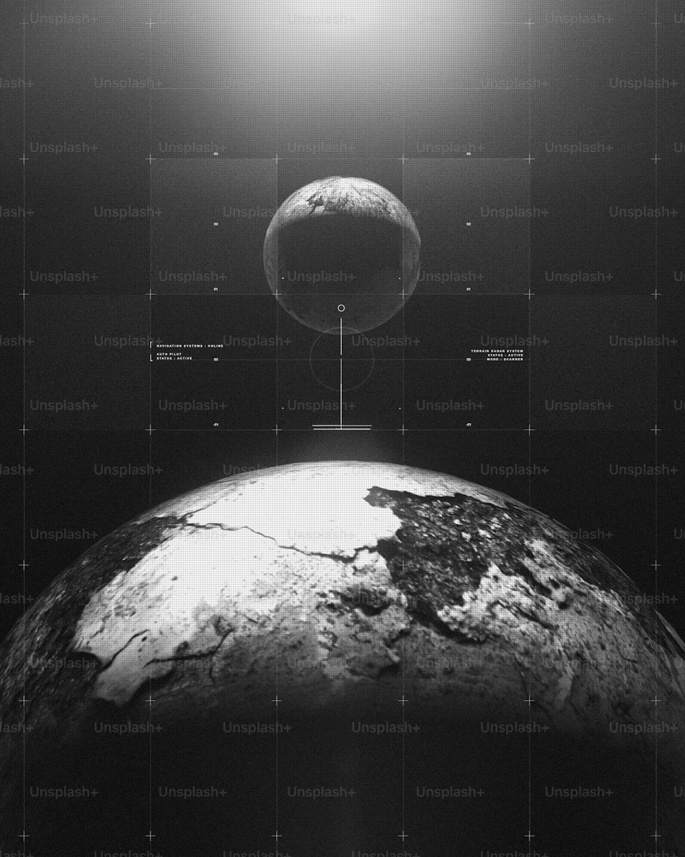 Ein Schwarz-Weiß-Foto der Erde