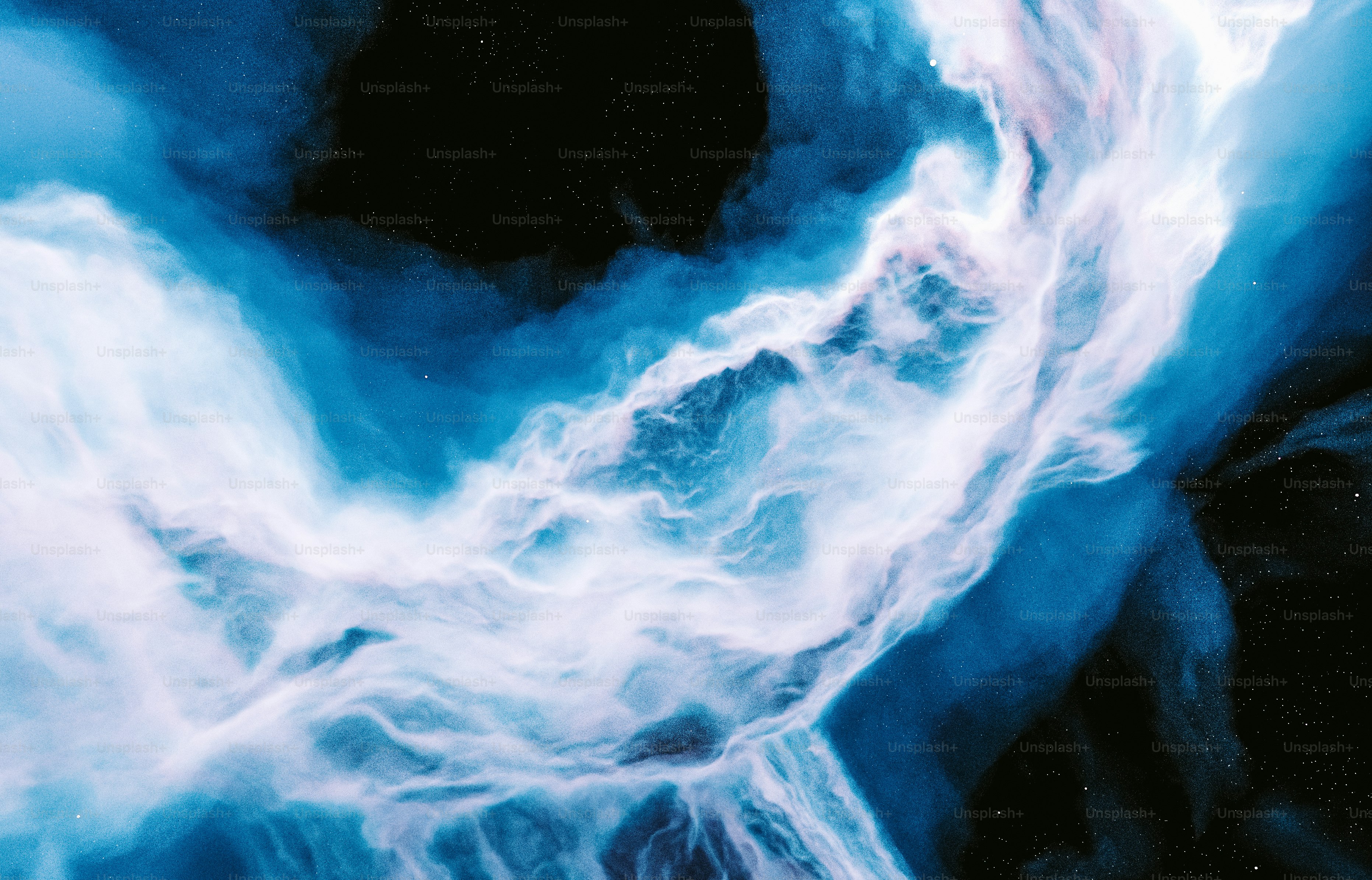 Una pintura de un remolino azul y blanco