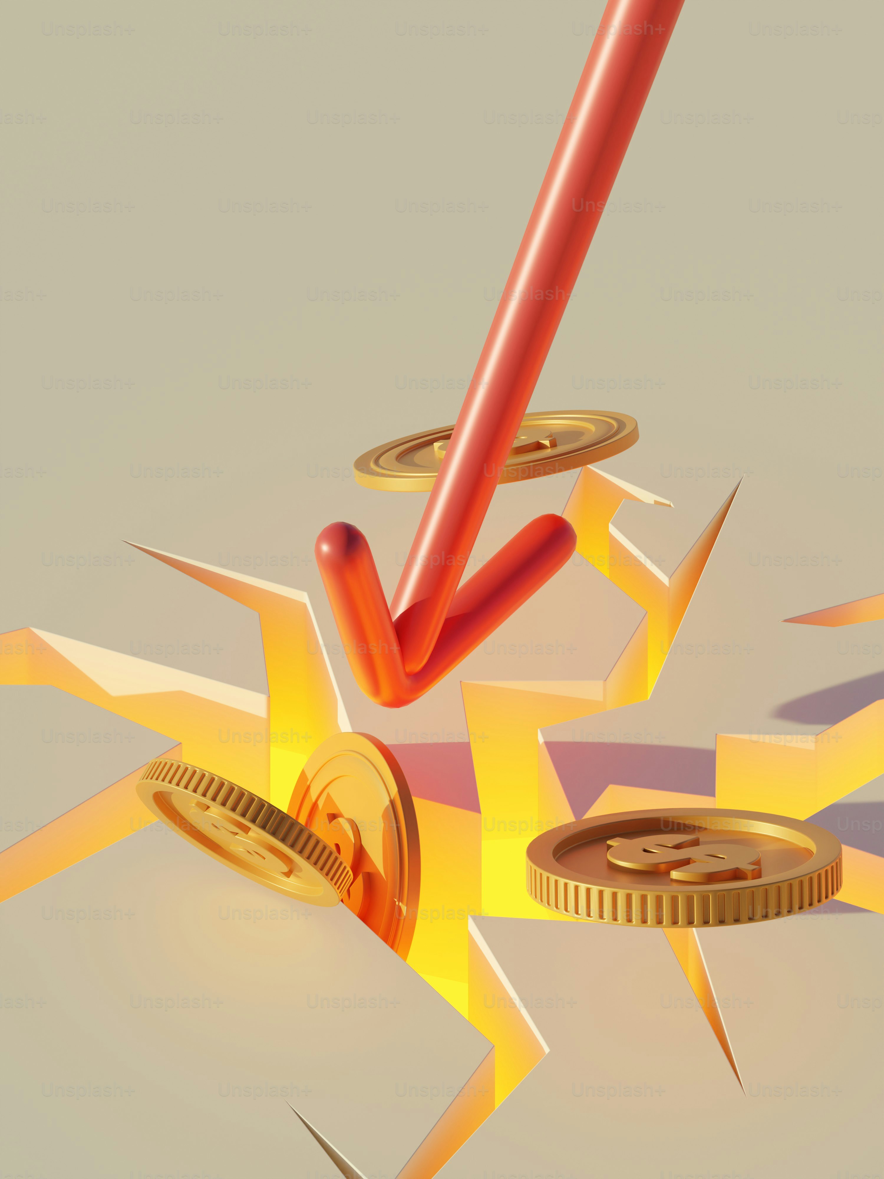 a coin with a red arrow coming out of it