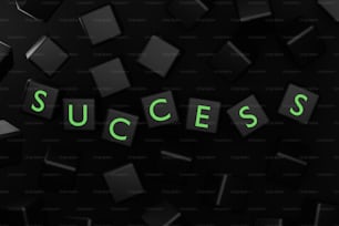 a black background with green letters that spell out success