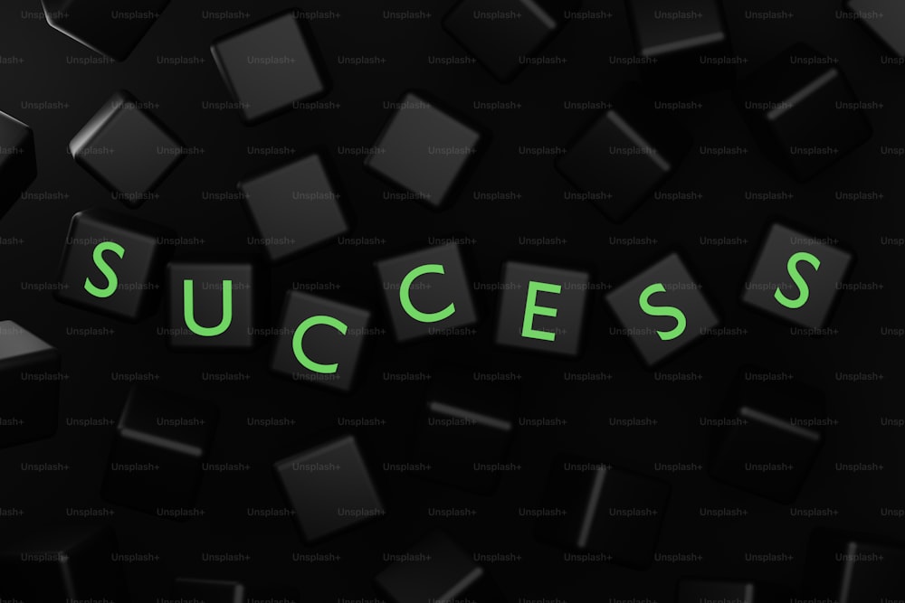 a black background with green letters that spell out success