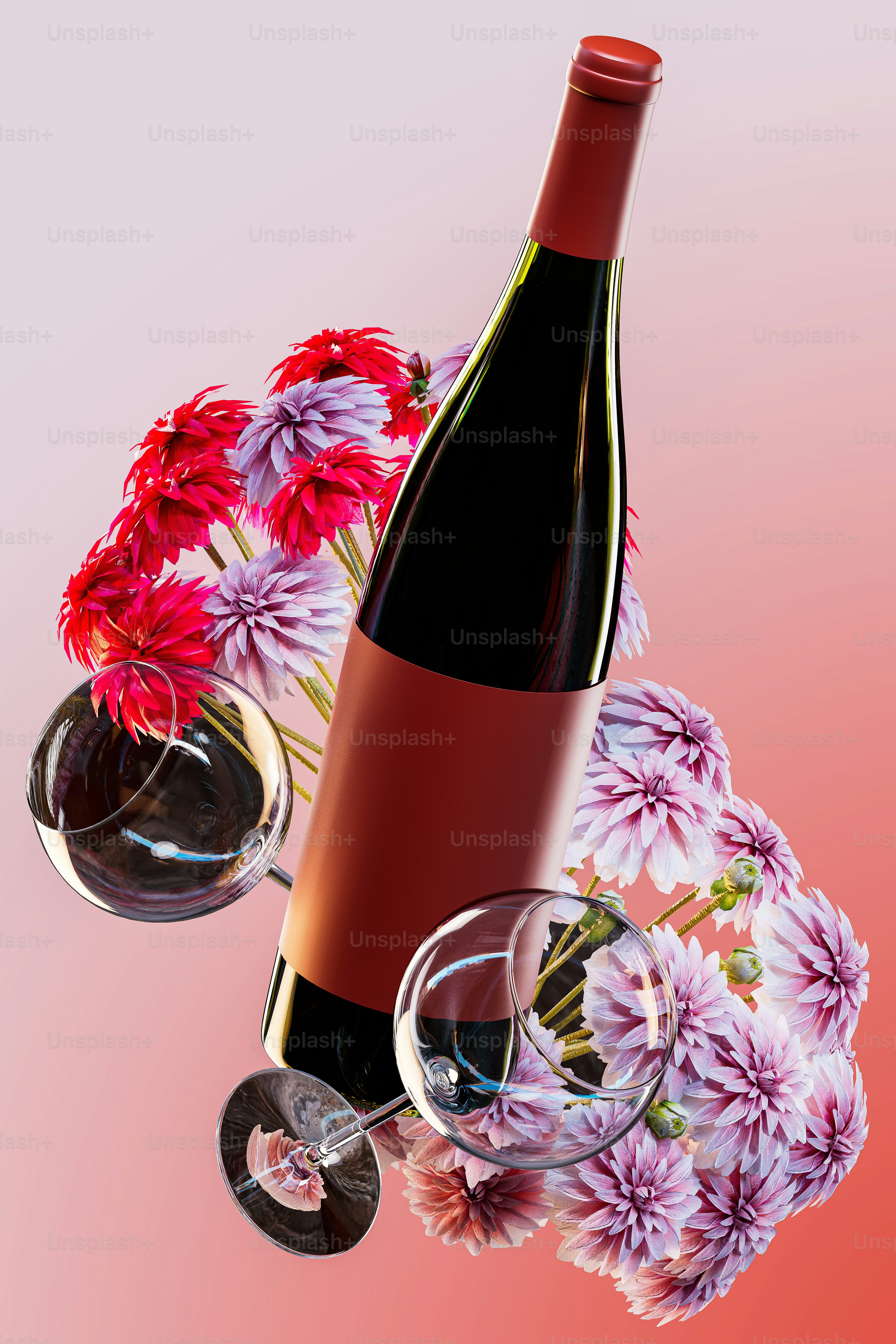 a bottle of wine and two glasses of wine