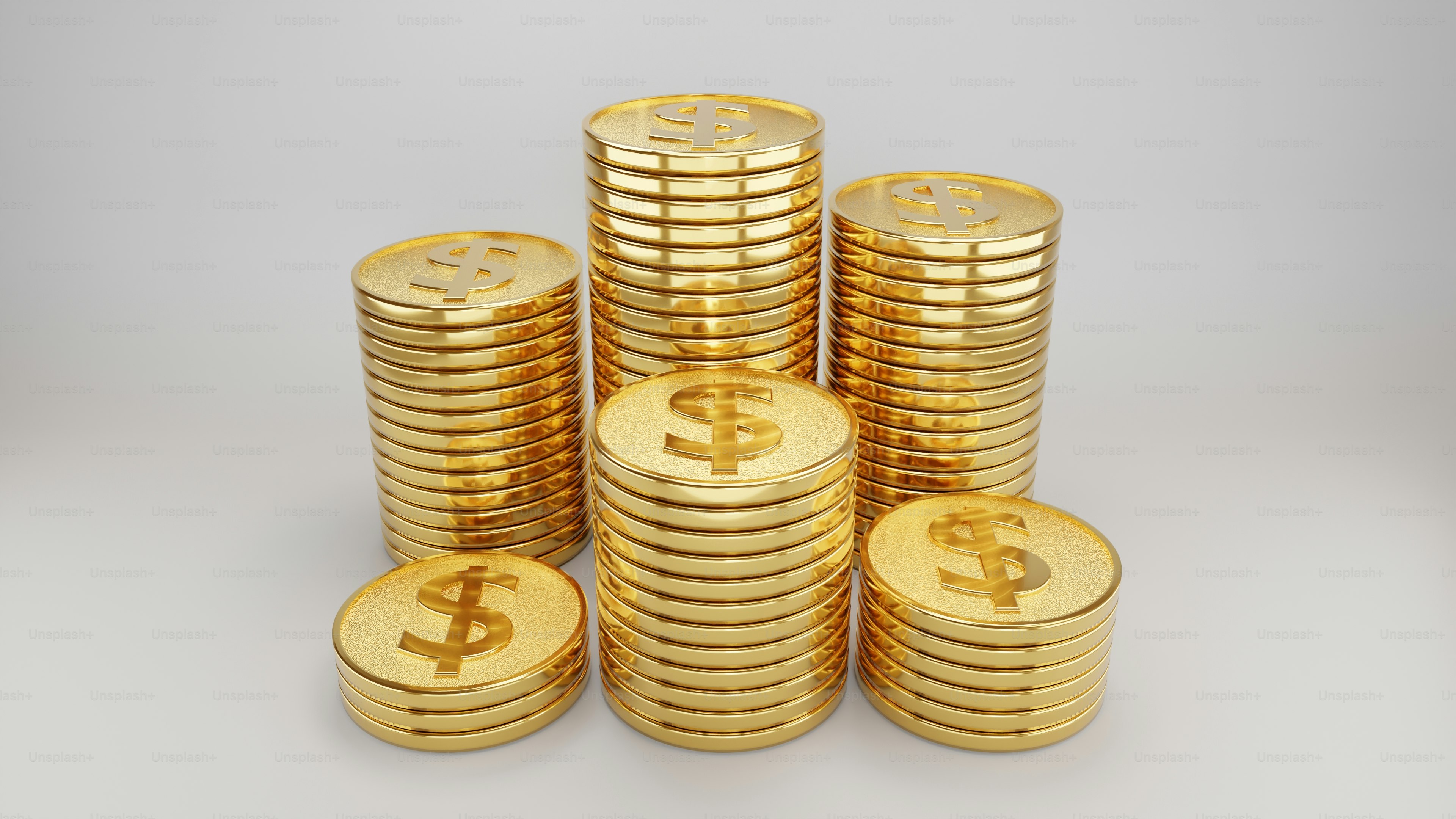 3D Render Golden Dollar Coins Stack