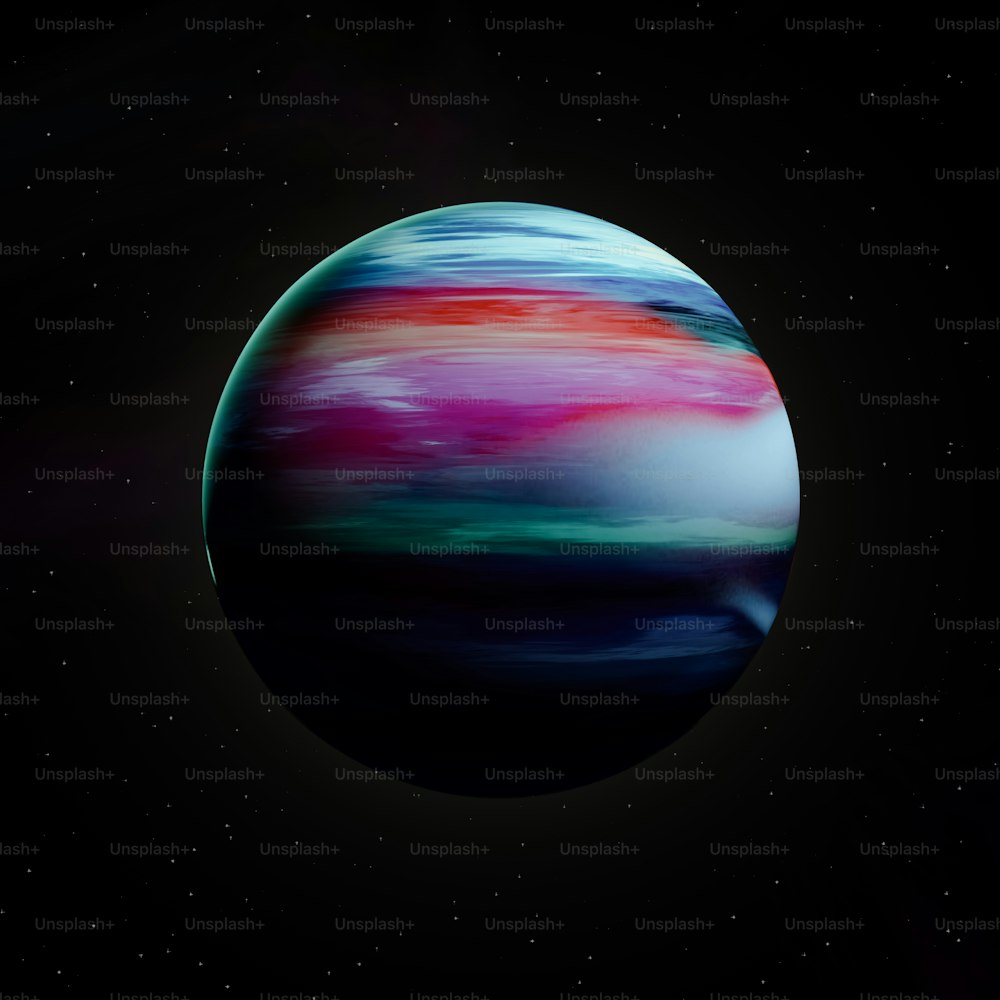 um planeta com um céu colorido e estrelas no fundo