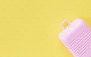 a pink suitcase sitting on top of a yellow background