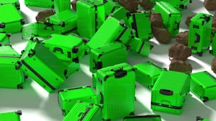 Ein Haufen grüner Koffer, die übereinander sitzen