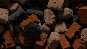a pile of brown suitcases sitting next to each other