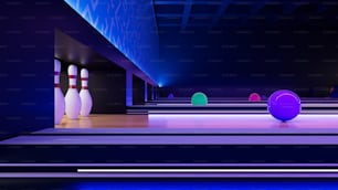une piste de bowling remplie de boules de bowling et d’quilles de bowling