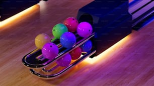un bowling avec des boules de bowling dans un chariot