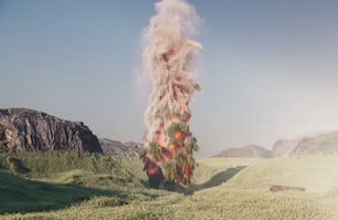 un grand panache de fumée sortant d’un arbre