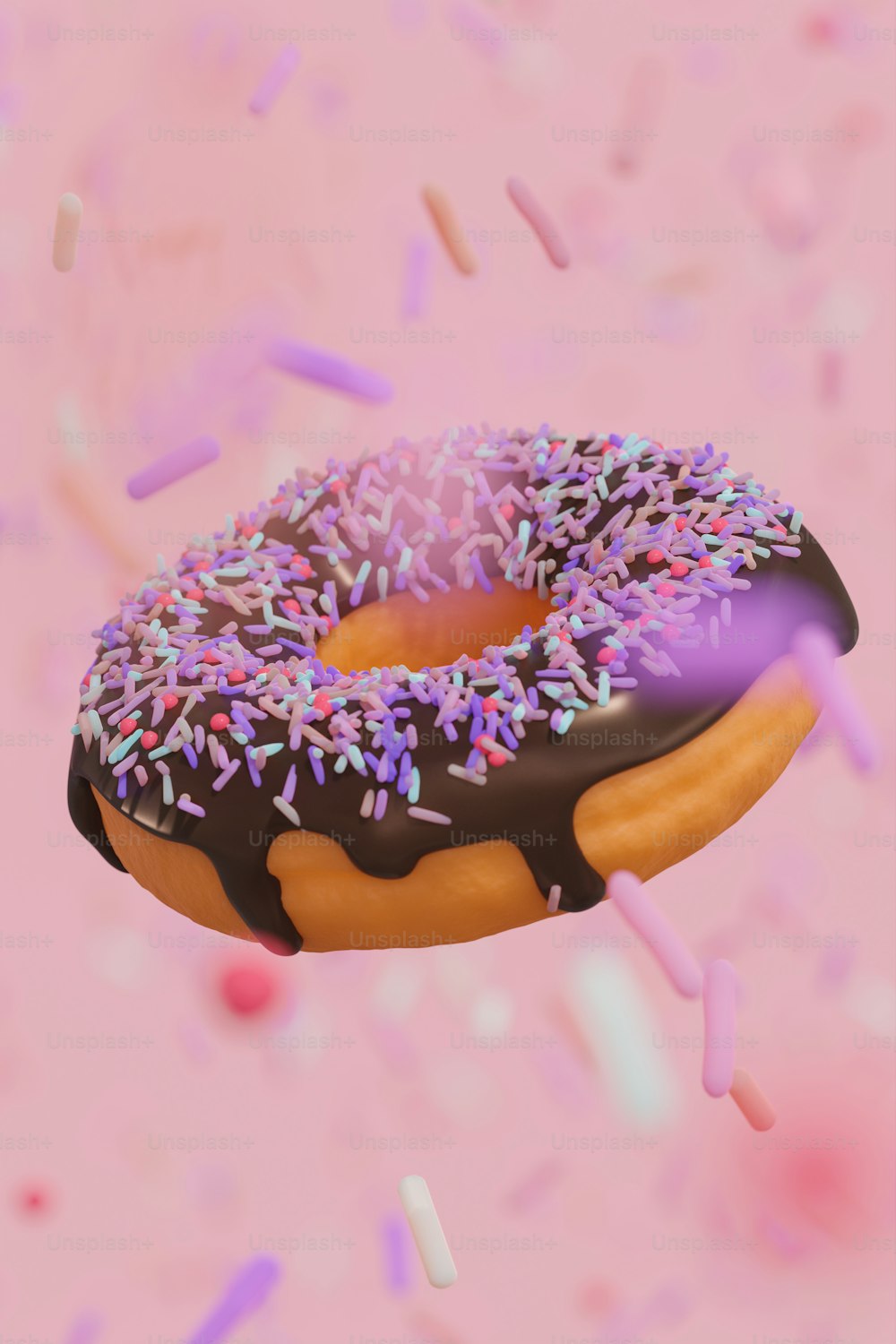 a donut with chocolate frosting and sprinkles