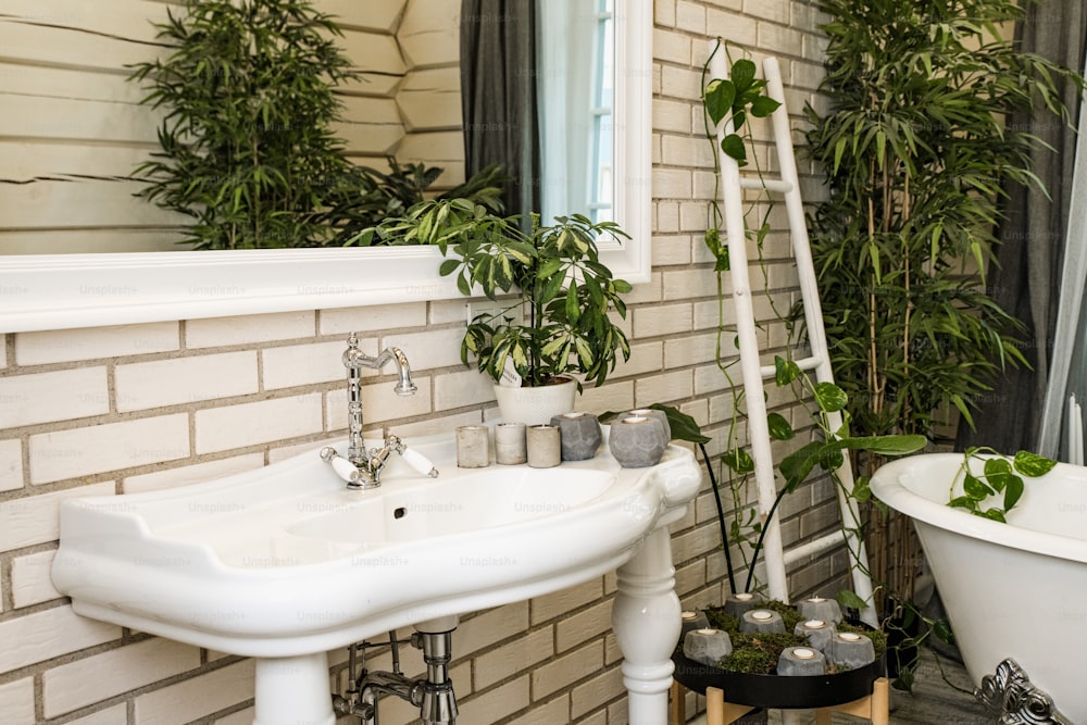 a bathroom with a tub and a sink