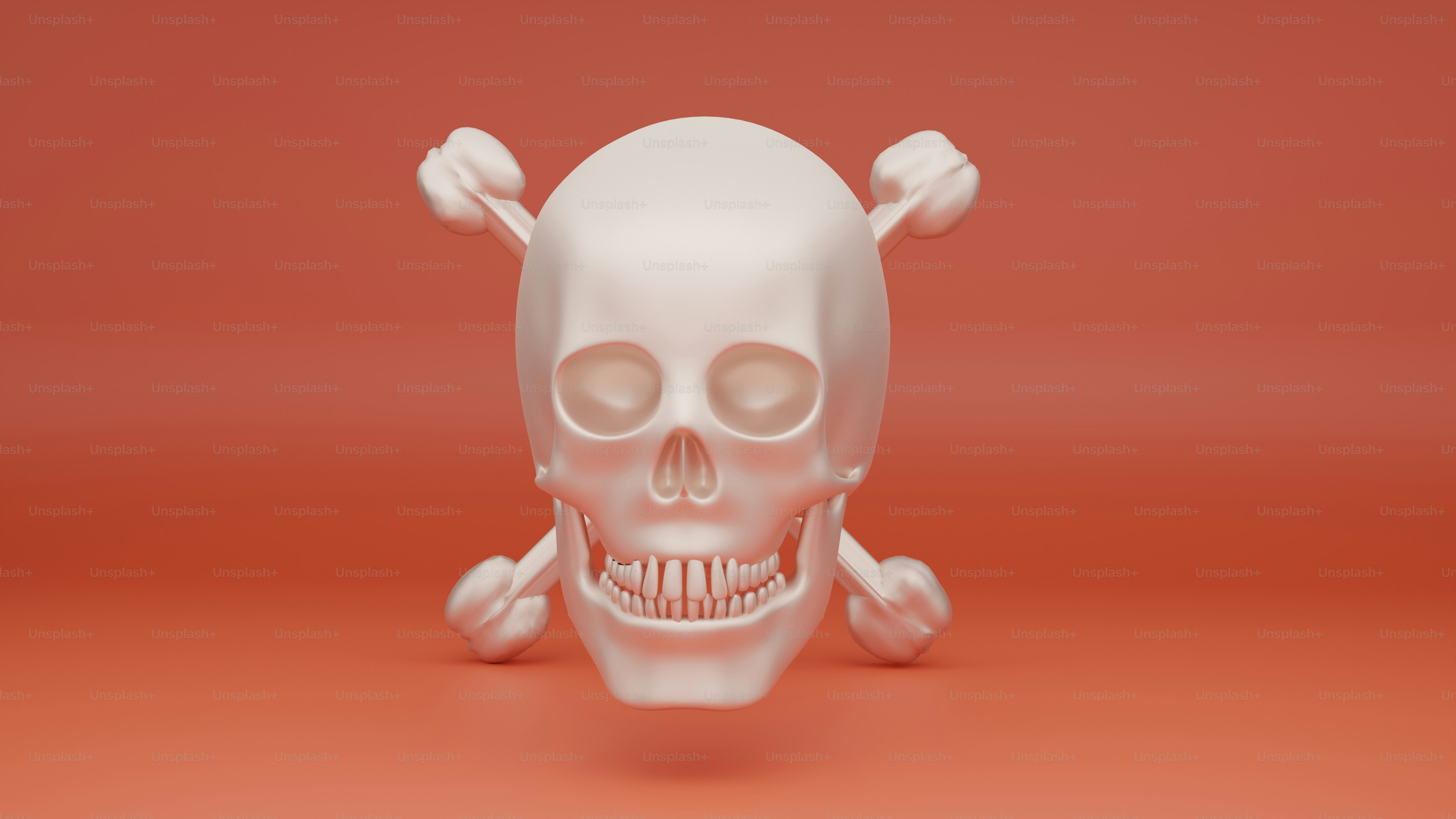 ein Totenkopf und gekreuzte Knochen auf rotem Grund