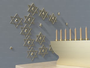 a hanukkah menorah with candles on a table