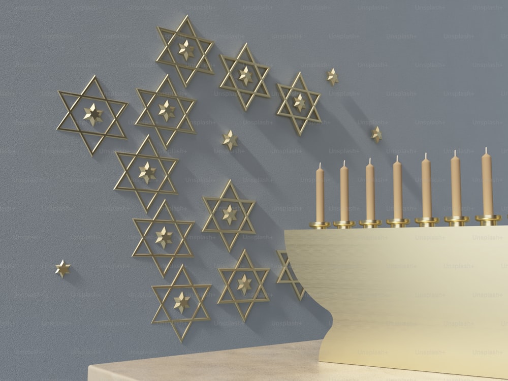 a hanukkah menorah with candles on a table