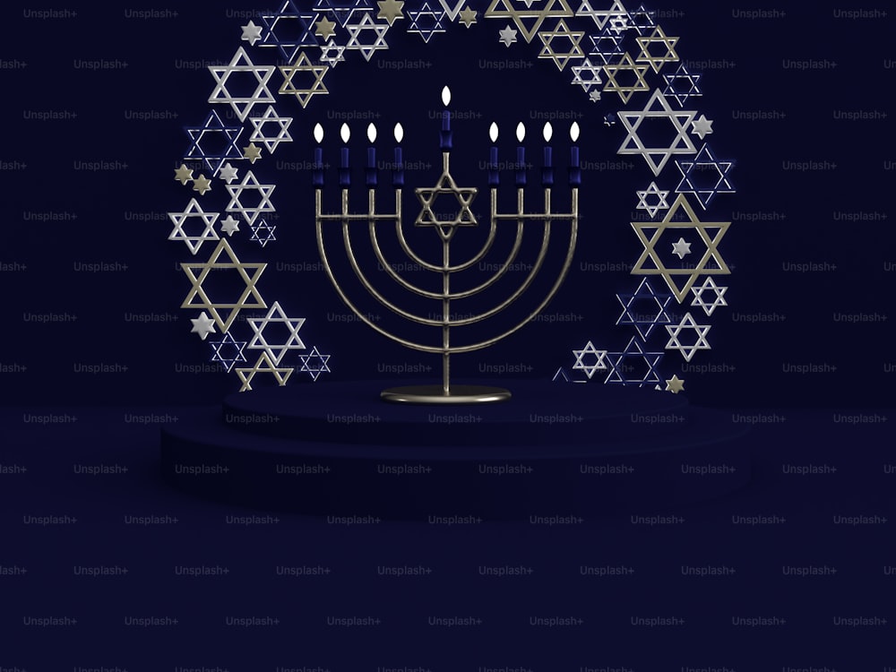 a hanukkah menorah lit up with candles