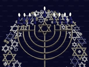 Une menorah de Hanoukka avec des bougies et des étoiles de David