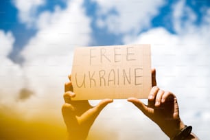 uma pessoa segurando uma placa que diz ukraine livre