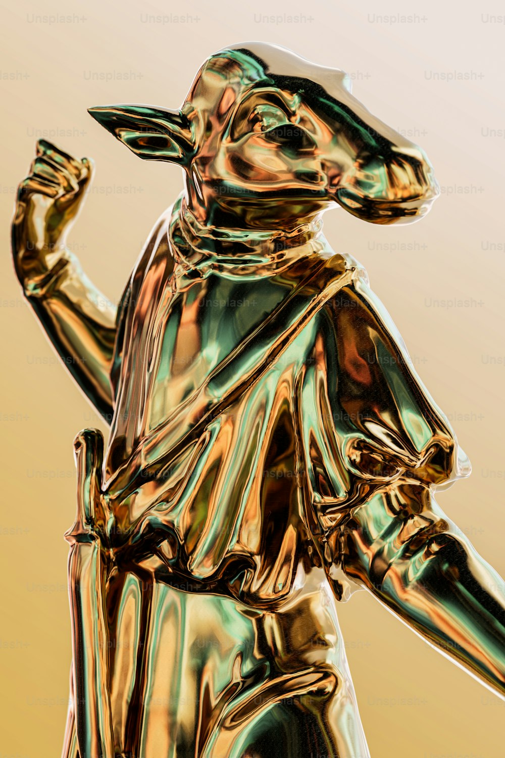 a shiny gold statue of a man holding a baseball bat