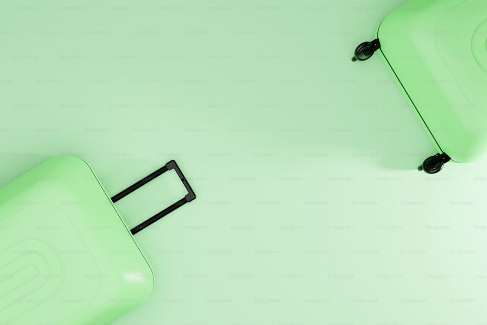 녹색 바닥 위에 앉아있는 두 개의 수하물