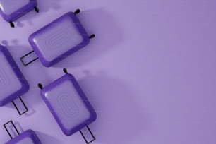 a group of purple chairs sitting next to each other