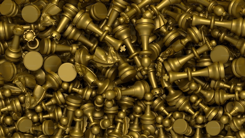 a large pile of gold colored metal objects