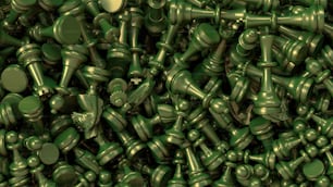 a large pile of green and silver objects