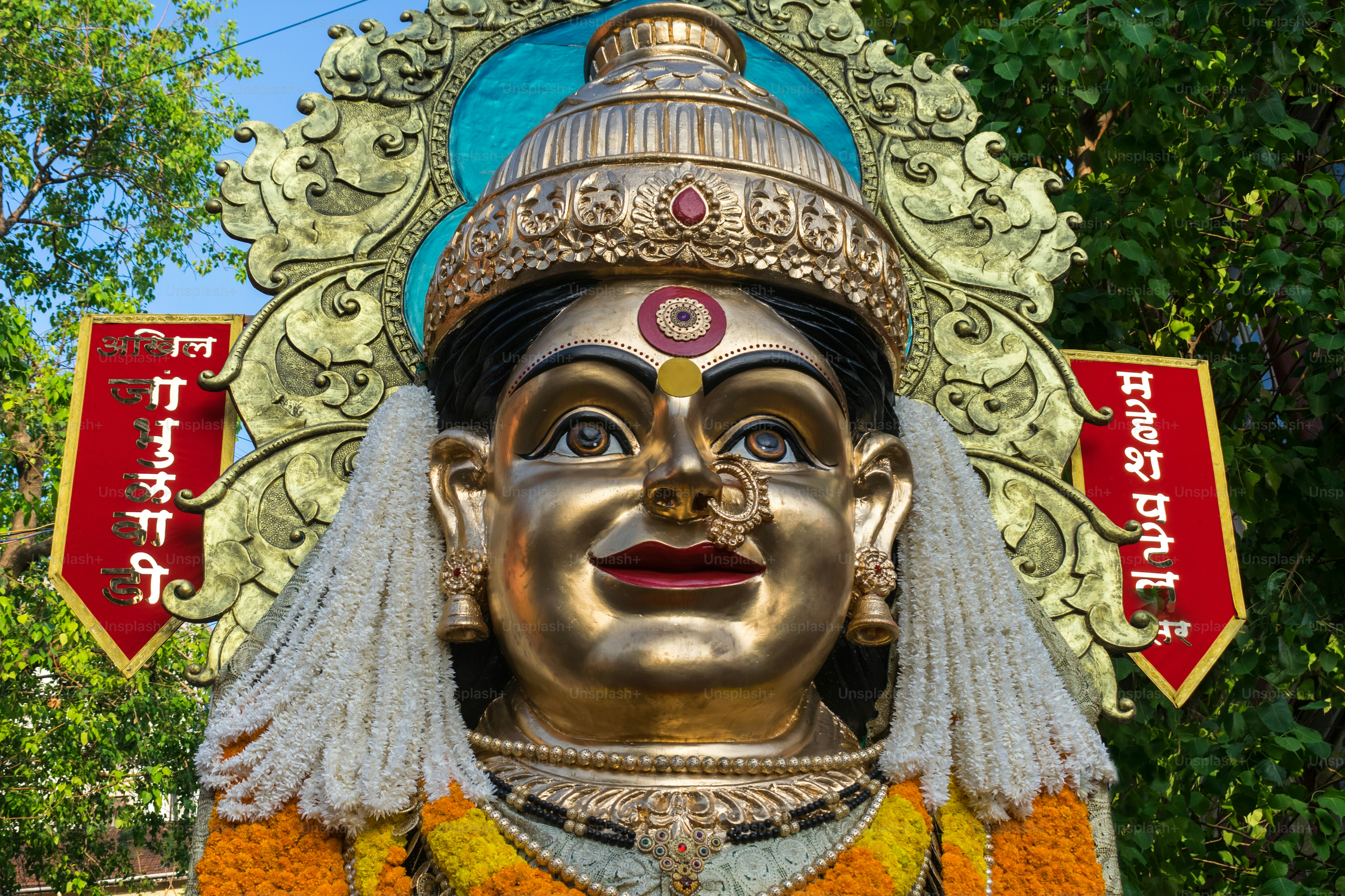 Close up of a beautiful float dedicated to Ekvira Aai Devi during Gudi Padwa celebrations in Mumbai, India