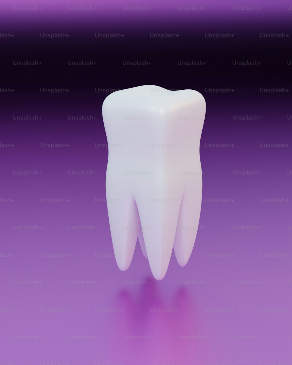 a white tooth on a purple background