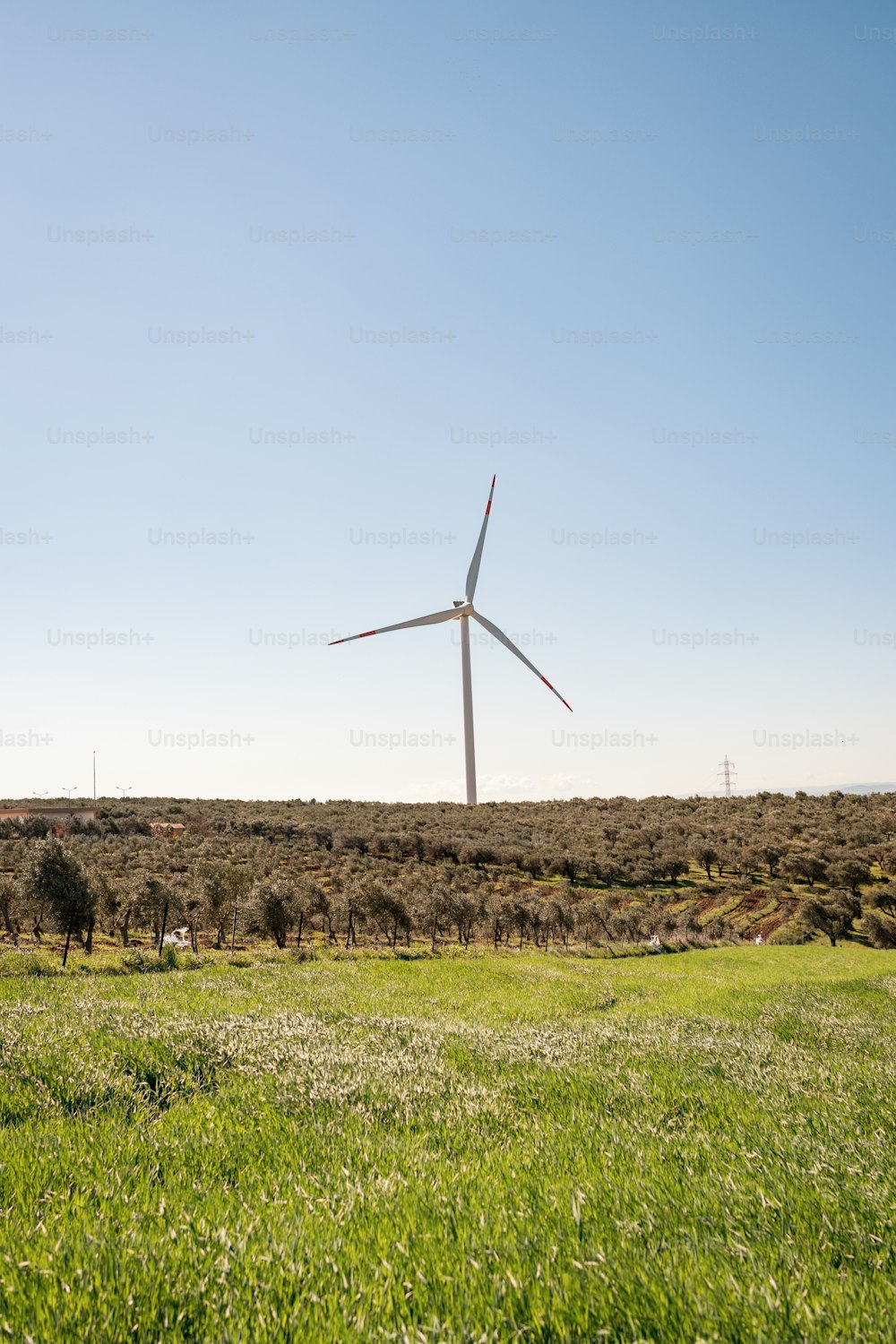 Una turbina eólica en medio de un campo