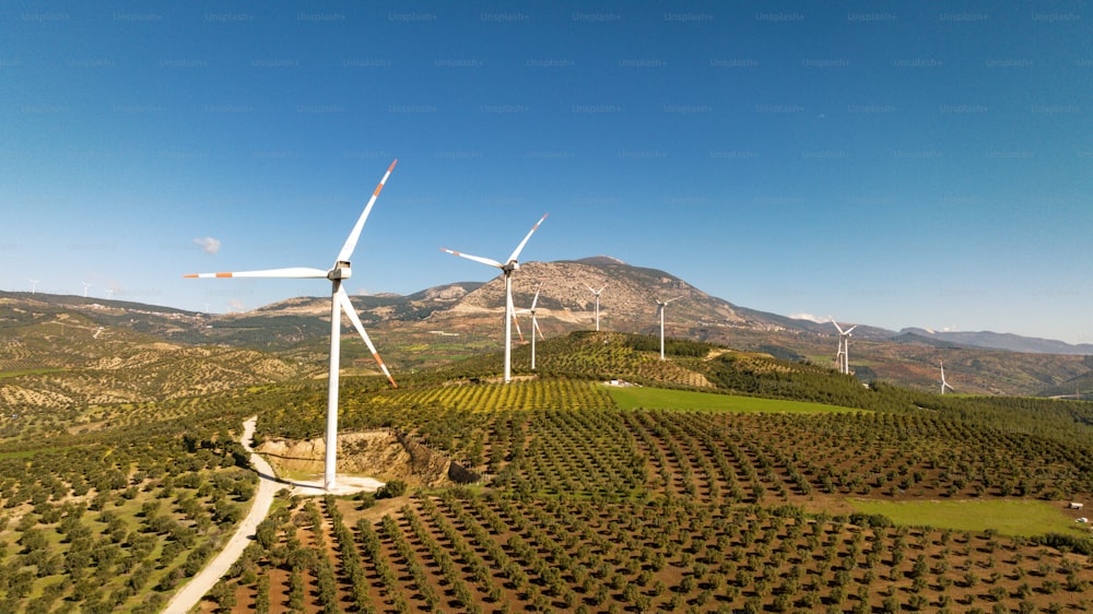a wind farm in the middle of a mountain range