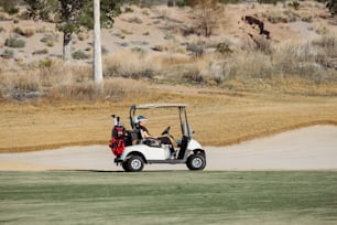 Un uomo che guida un carrello da golf su un campo da golf