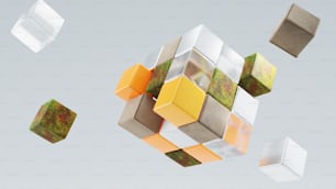 Un gruppo di cubi fluttuanti nell'aria