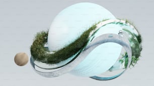 a sphere with grass growing out of it