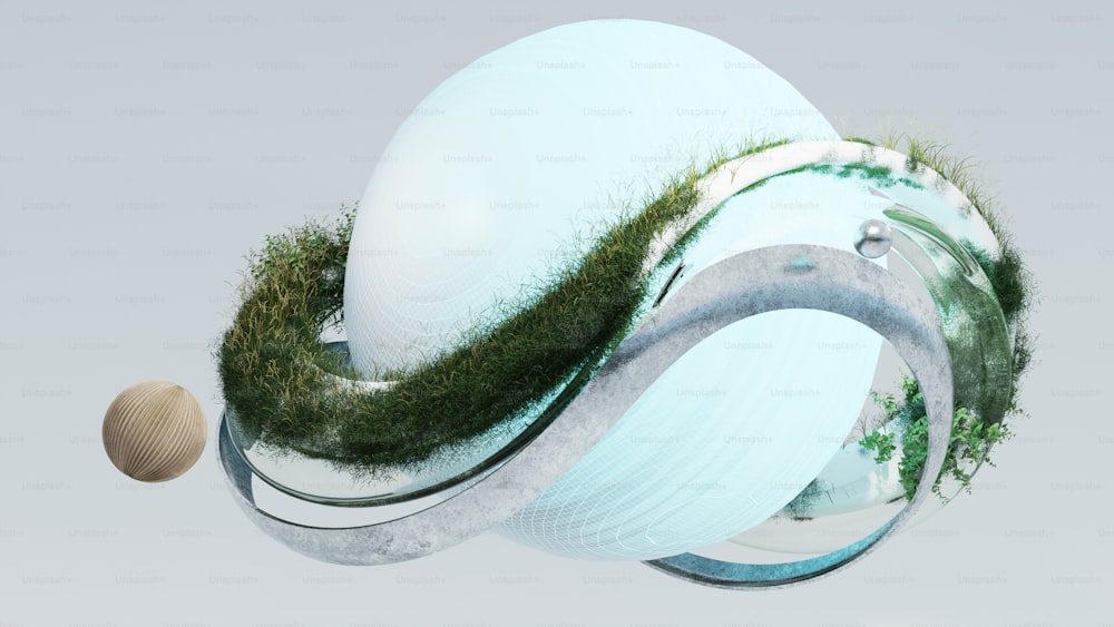 a sphere with grass growing out of it