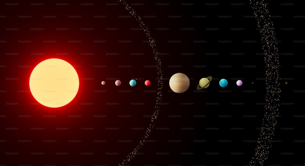a solar system with eight planets and the sun