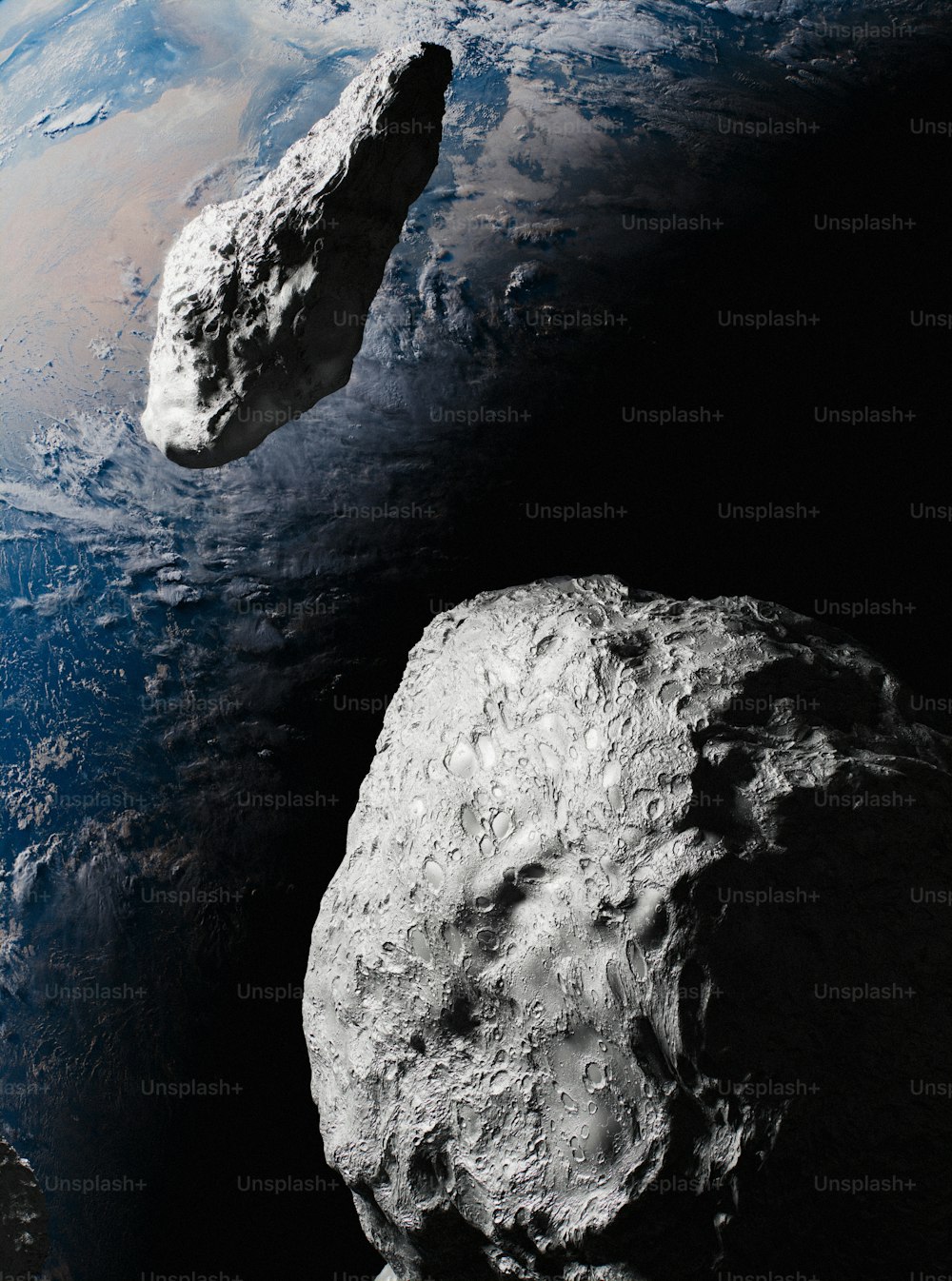 uma imagem de uma grande rocha no espaço