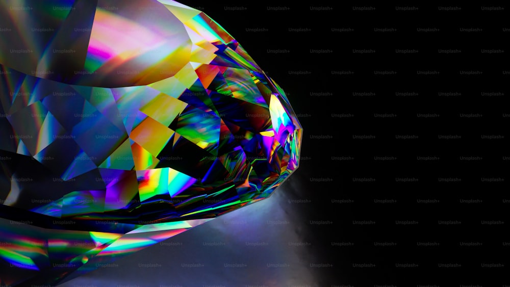 a very colorful diamond on a black background