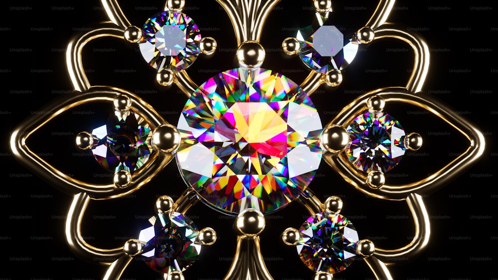 a close up of a diamond surrounded by jewels