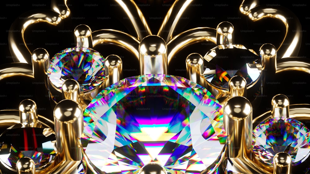 a close up of a diamond surrounded by other jewels