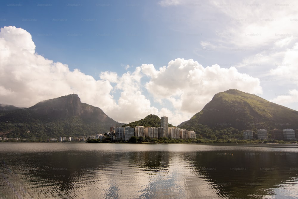 a large body of water surrounded by mountains