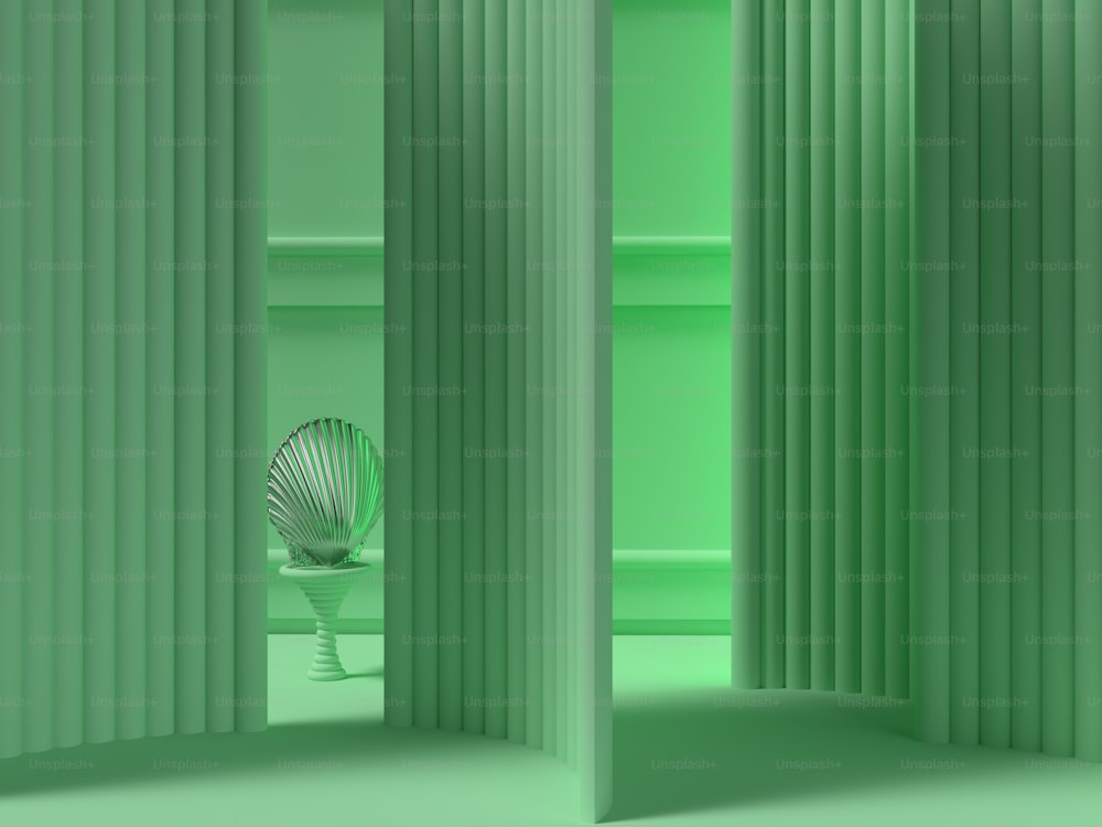 a room with a green wall and a green chair