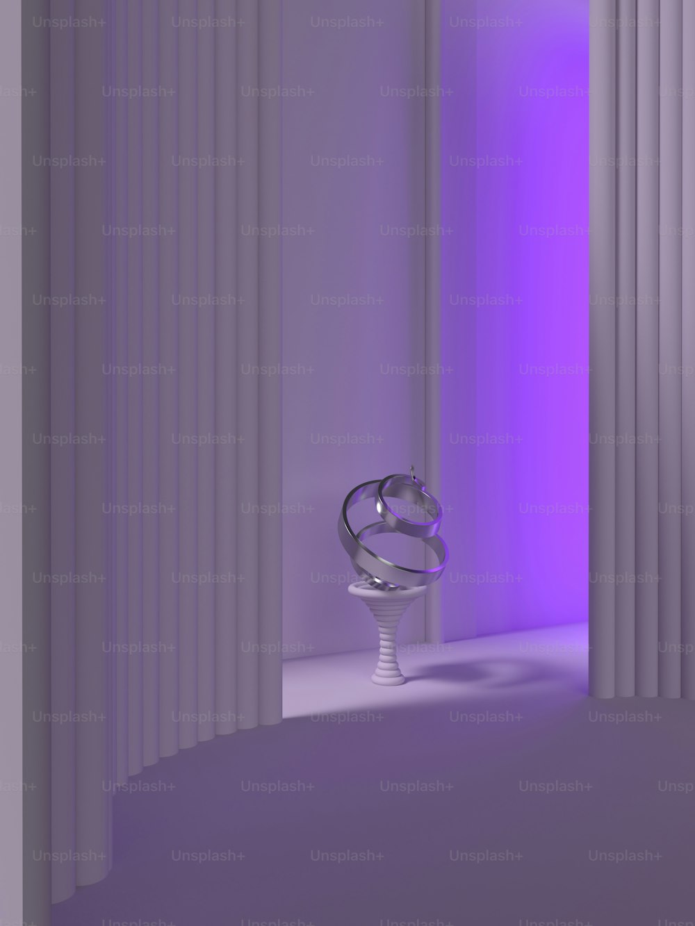 a room with a purple light and a chair