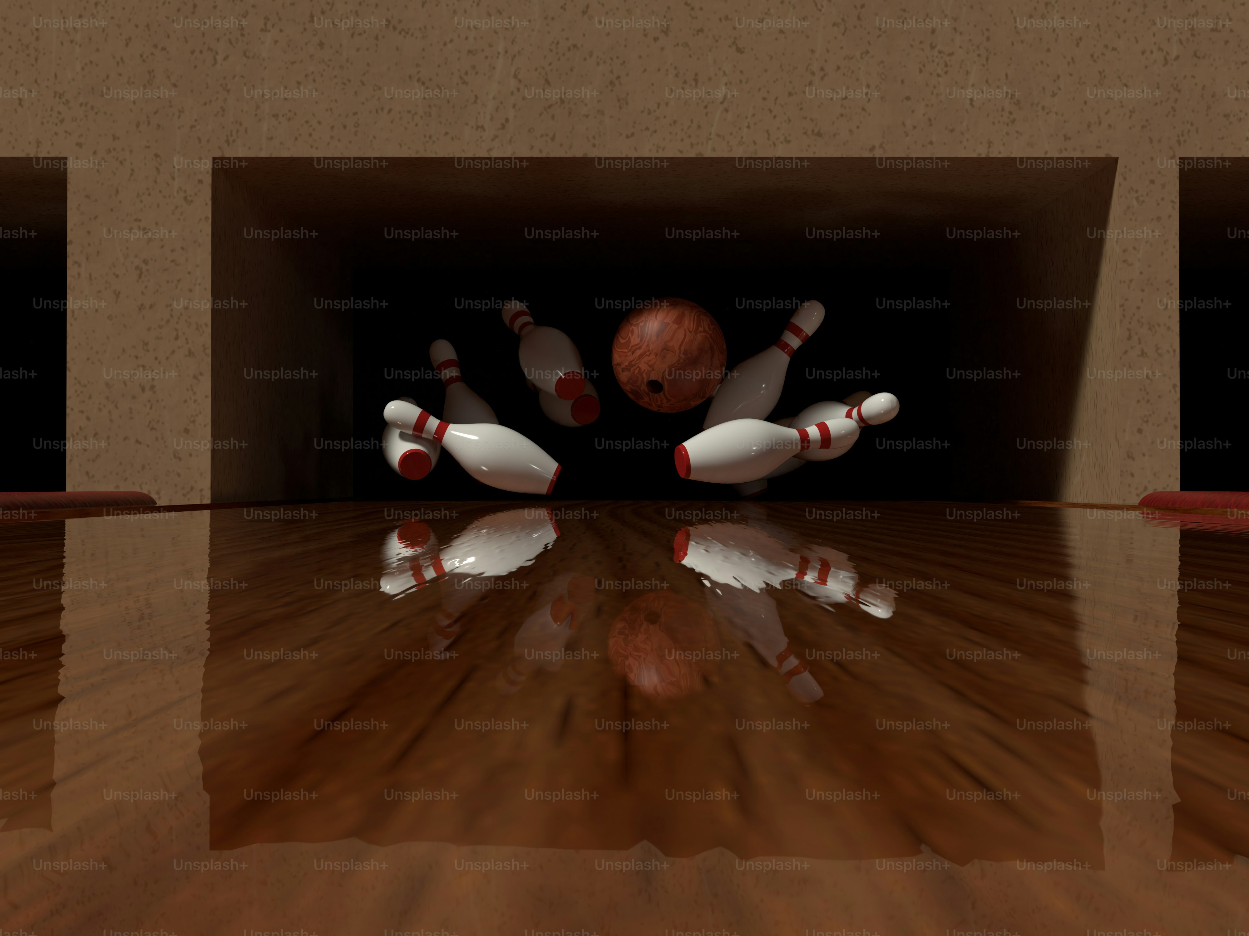 a bowling ball crashing into a bowling alley