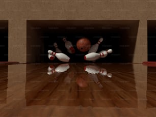 a bowling ball crashing into a bowling alley