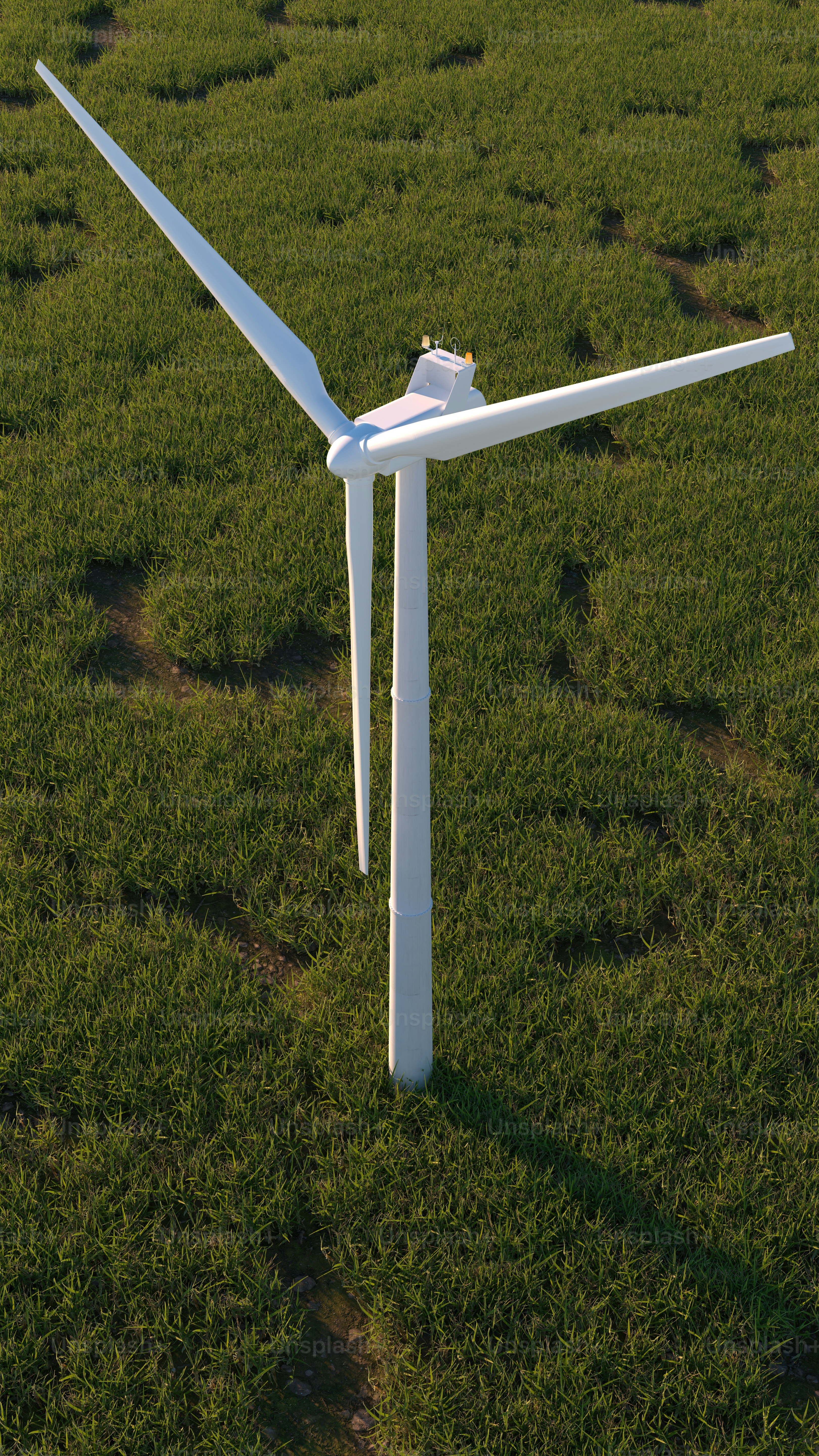 Una turbina eólica en un campo de hierba