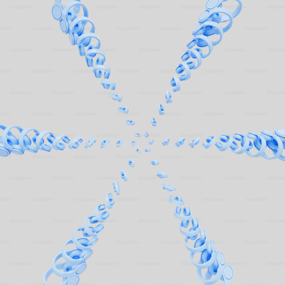 uma imagem abstrata de espirais azuis em um fundo cinza