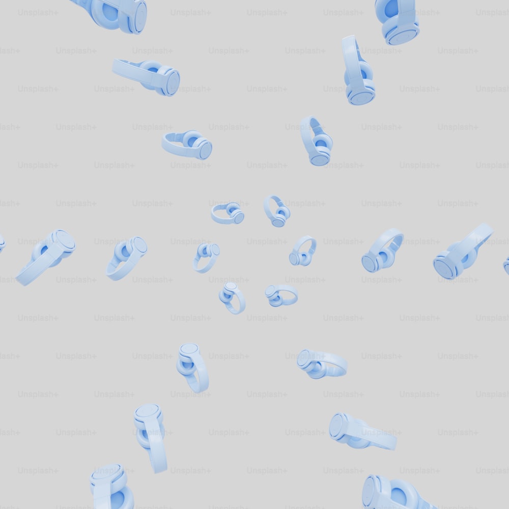 a group of blue objects floating in the air