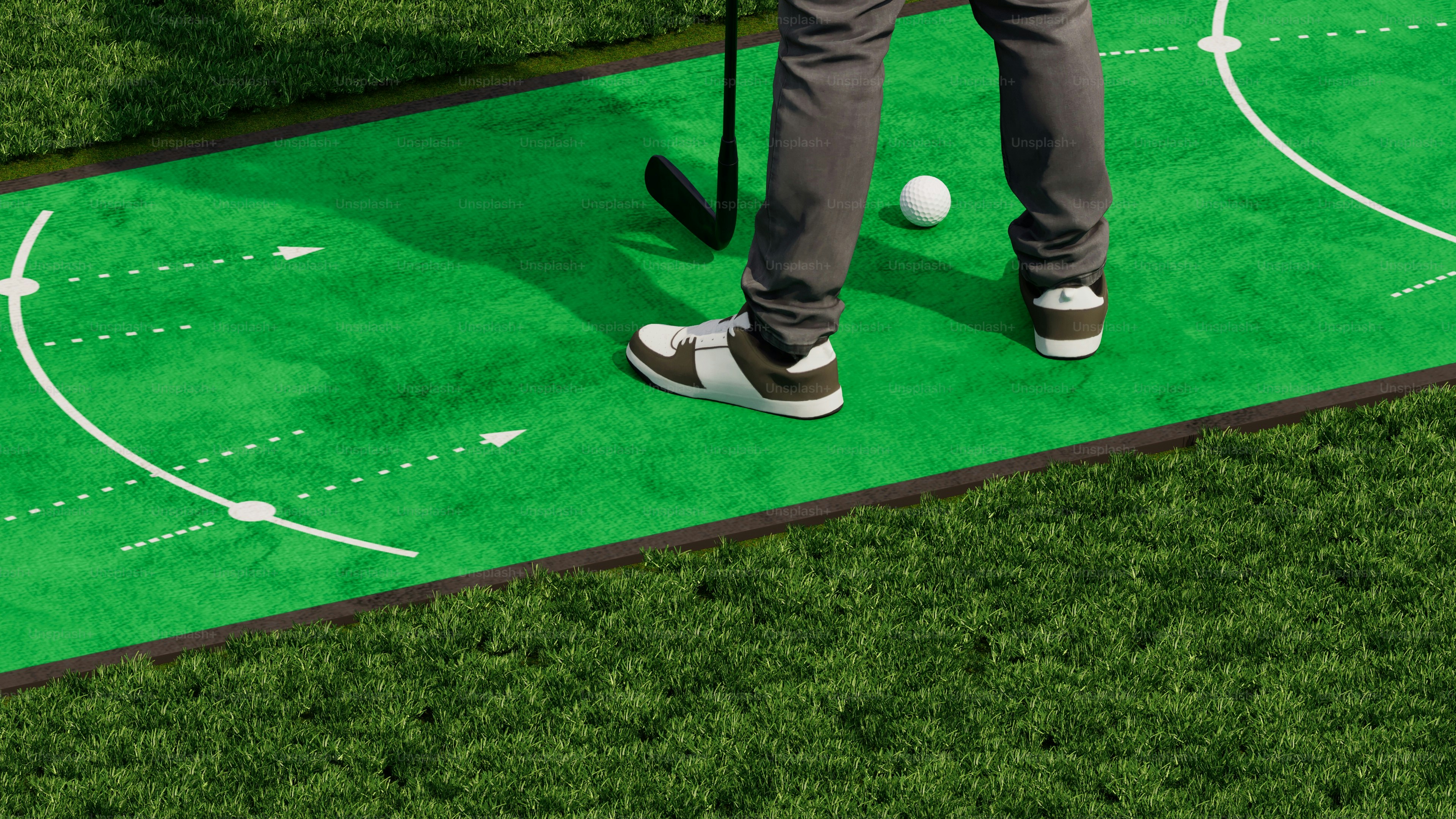 a person standing on top of a green field